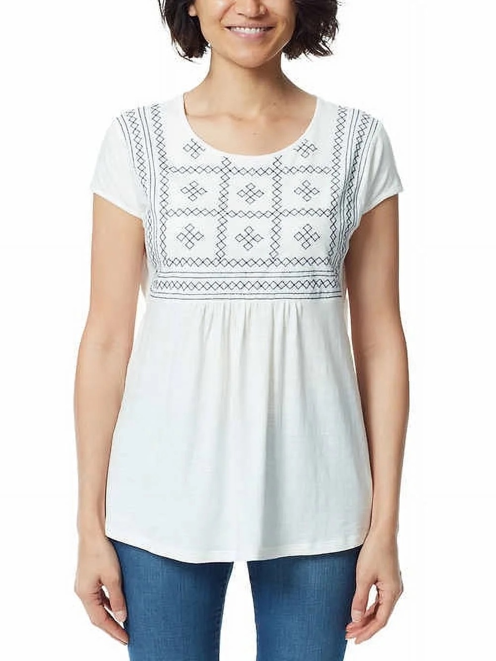Gloria Vanderbilt Peasant Tunic Top Embroidered Blue White size Womens Large - Picture 4 of 11